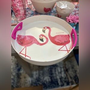 Flamingo Serving Tray with Pink Handles ( Bamboo)